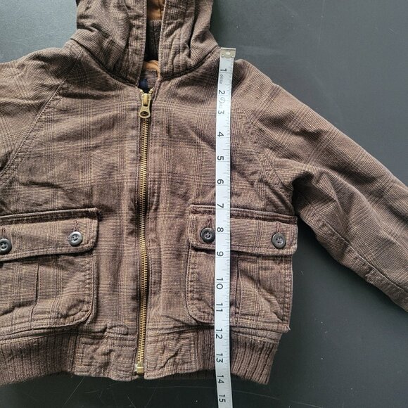 Baby Gap Brown Plaid Hooded Jacket, Toddler 3 yrs, Front Zip, 2 Button Flap EUC - Picture 12 of 12
